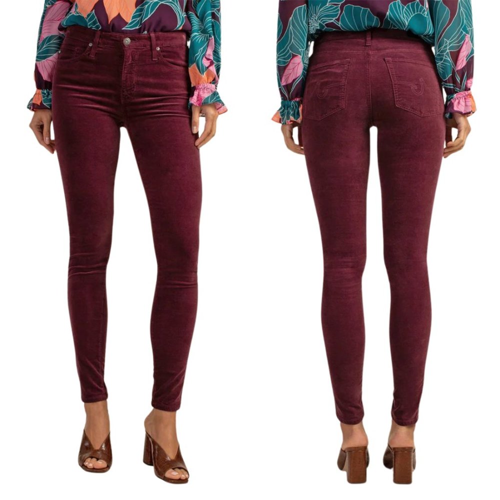 Ag Adriano Goldschmied Skinny High Rise Velvet Pants The Farrah Maroon SZ 28 R N